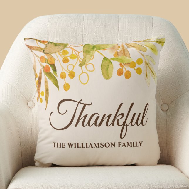 Personalised Thankful Watercolor Foliage Cushion (Creator Uploaded)