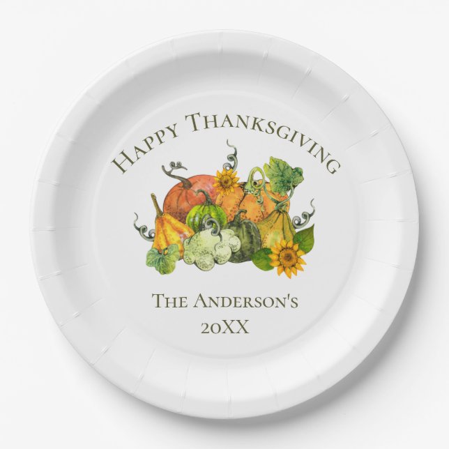 Personalised Thanksgiving Fall Autumn Pumpkins Paper Plate (Front)