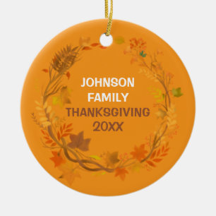 Personalised Thanksgiving Family Autumn Wreath Ceramic Ornament