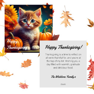 Personalised Thanksgiving   Orange Cat & Pumpkin Holiday Card