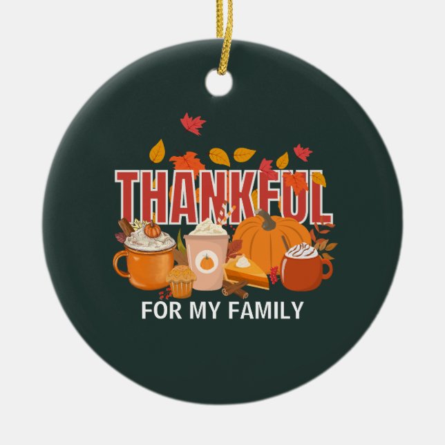 Personalised Thanksgiving Pumpkin THANKFUL Family Ceramic Ornament (Front)