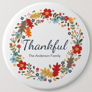 Personalised Thanksgiving Thankful Fall  6 Cm Round Badge
