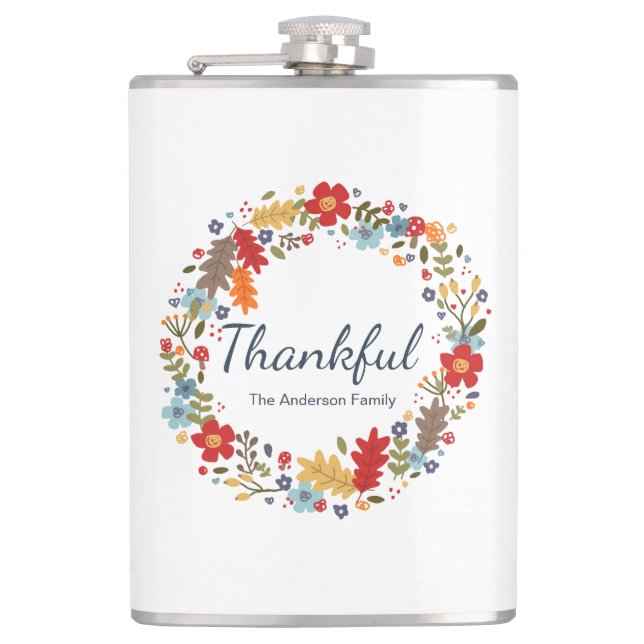 Personalised Thanksgiving Thankful Fall  Hip Flask (Front)