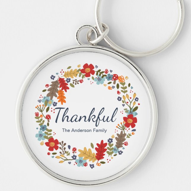 Personalised Thanksgiving Thankful Fall  Key Ring (Front)