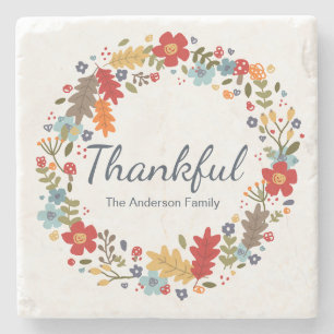 Personalised Thanksgiving Thankful Fall Stone Coaster