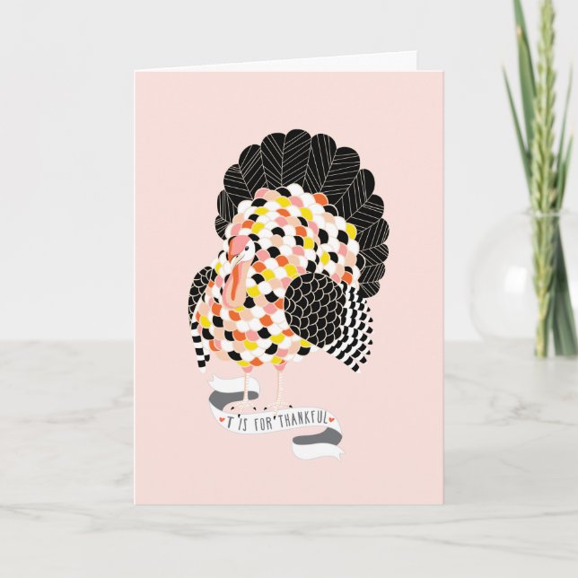 Personalised THANKSGIVING THANKFUL TURKEY Holiday Card (Front)