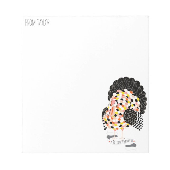 Personalised THANKSGIVING THANKFUL TURKEY Notepad (Front)