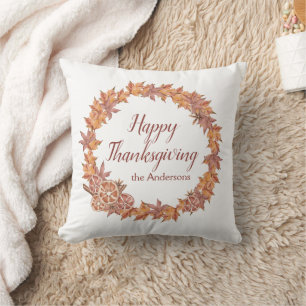 Personalised Thanksgiving   Watercolor Fall Leaves Cushion