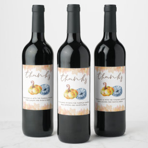 Personalised Thanksgiving watercolor pumpkin Wine Label