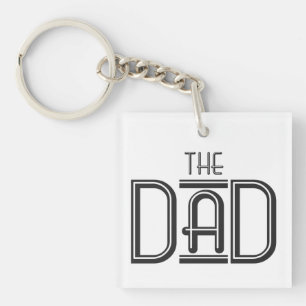 Personalised THE Dad Simple Black White Text  Key Ring