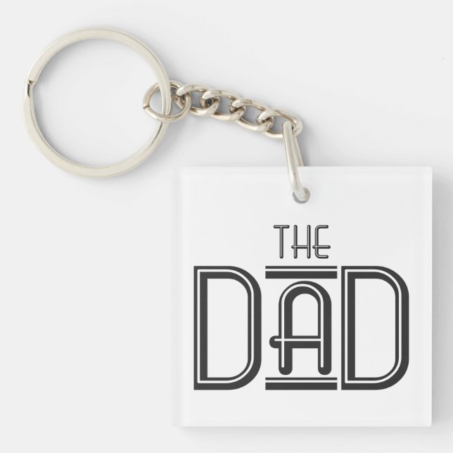 Personalised THE Dad Simple Black White Text  Key Ring (Front)