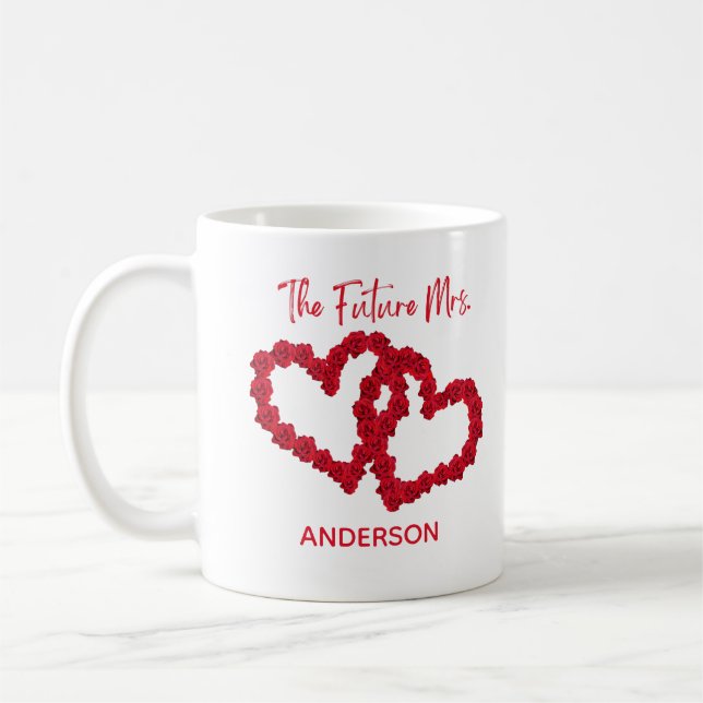 Personalised The Future Mrs. Engagement Gift Roses Coffee Mug (Left)