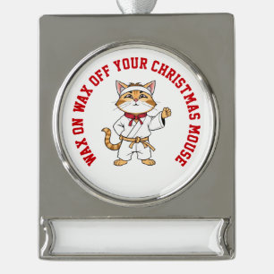 Personalised The Karate Cat  Silver Plated Banner Ornament
