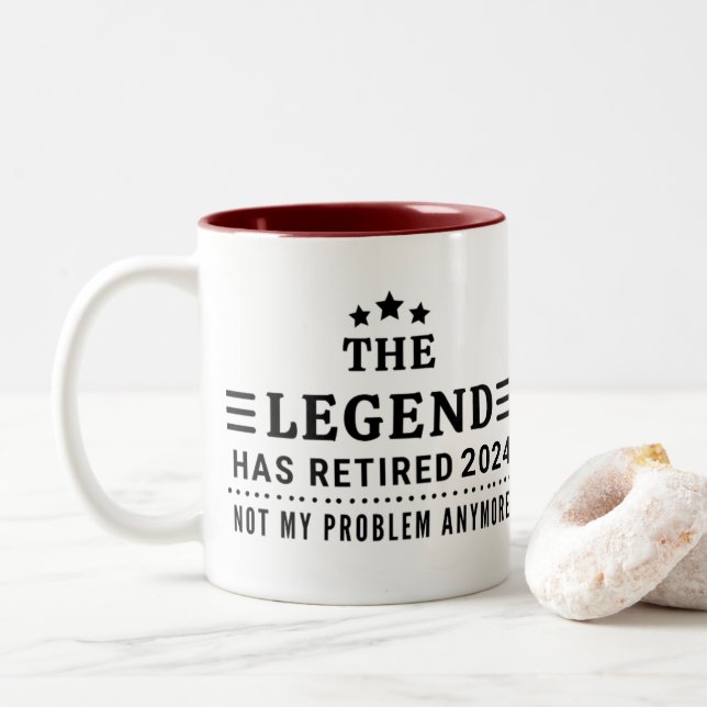 Personalised The Legend has Retired Fun Retirement Two-Tone Coffee Mug (With Donut)