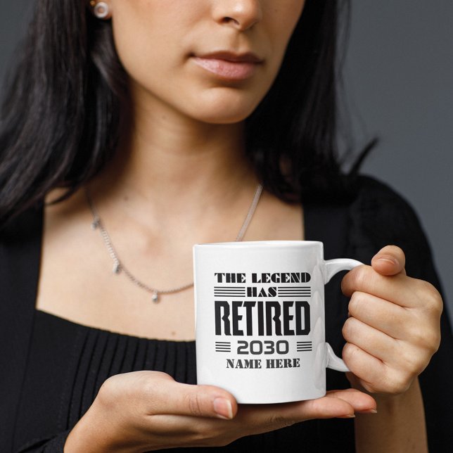 Personalised The Legend Has Retired Grandpa Two-Tone Coffee Mug (Cute Retirement Custom Tw-Tone 11oz Coffee Mug)