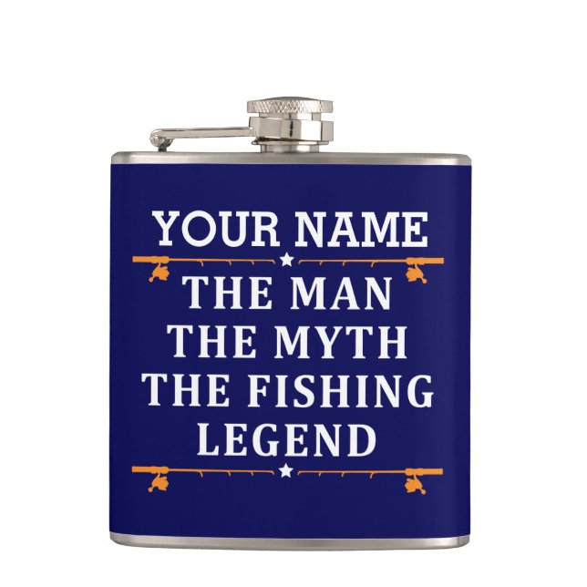 Personalised The Man The Myth The Fishing Legend Hip Flask (Front)
