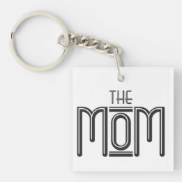 Personalised THE Mum Simple Black White Text  Key Ring