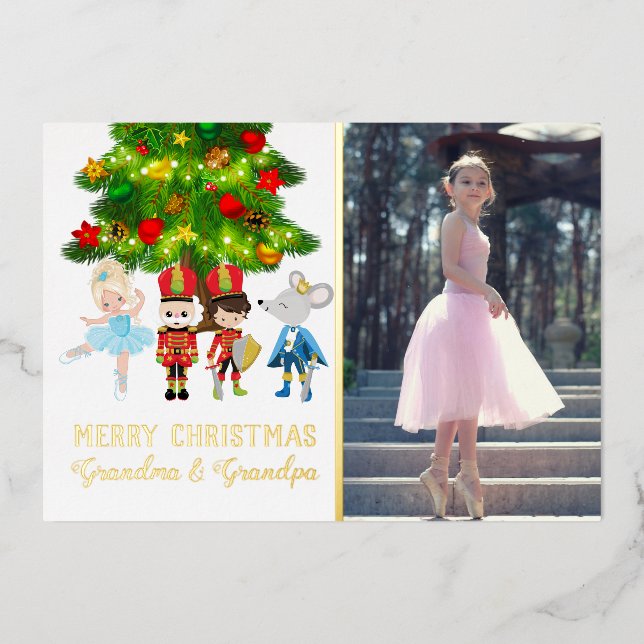 Personalised The Nutcracker Ballet Christmas Foil Holiday Card (Front)