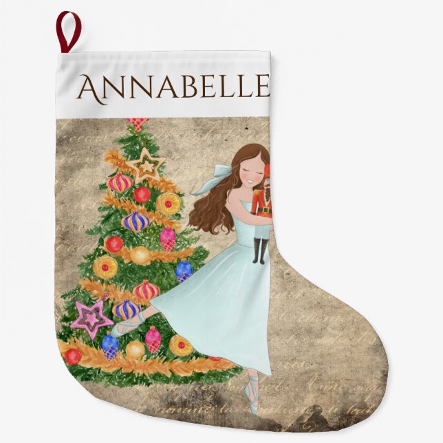 Personalised The Nutcracker Clara Ballet Holiday Large Christmas Stocking (Front)