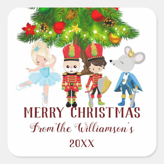 Personalised The Nutcracker, Clara, Christmas Square Sticker (Front)