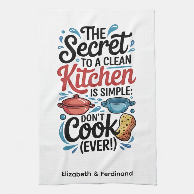 Personalised The Secret to a Clean Kitchen Tea Towel (Vertical)