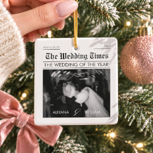 Personalised The Wedding Times Newspaper Ceramic Ornament