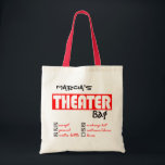 Personalised Theatre Tote Bag<br><div class="desc">A handy size for lugging costumes,  props and makeup to the theatre -- and the personalisation will make it easy to spot in the green room or changing area,  while the humourous checklist makes sure you remember (almost) everything you're supposed to bring!</div>
