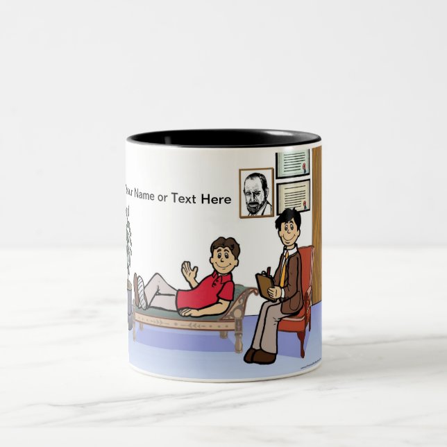 Personalised Therapist, Counsellor - Male Cartoon Two-Tone Coffee Mug (Center)