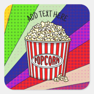 Personalised these Retro Pop Art Popcorn    Square Sticker