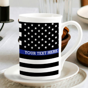 Personalised Thin Blue Line American Flag Bone China Mug