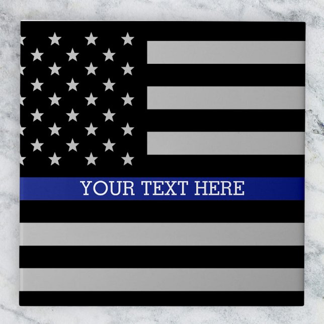 Personalised Thin Blue Line American Flag Tile (Creator Uploaded)