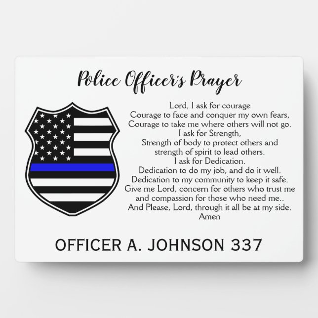 Personalised Thin Blue Line Badge Police Prayer Plaque (Front)
