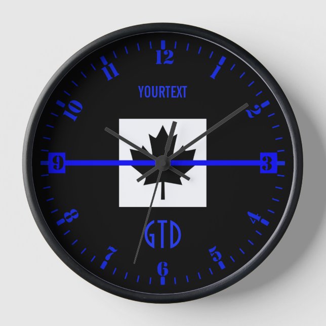 Personalised Thin Blue Line Dial on Canadian Flag Clock (Front)