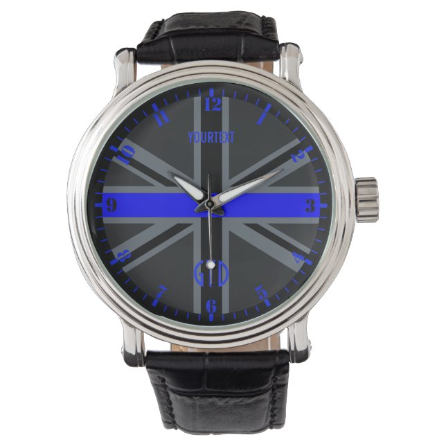 Personalised Thin Blue Line Dial Union Jack Watch (Front)