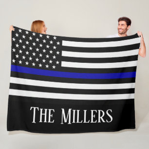 Personalised Thin Blue Line Flag Fleece Blanket