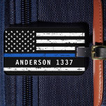 Personalised Thin Blue Line Flag Police Officer Luggage Tag<br><div class="desc">Thin Blue Line Luggage Tag - American flag in Police Flag colours, distressed design . Personalise with police officer name or family name. This personalised police officer luggage tag is perfect for police and law enforcement families and all those who support them . COPYRIGHT © 2020 Judy Burrows, Black Dog...</div>