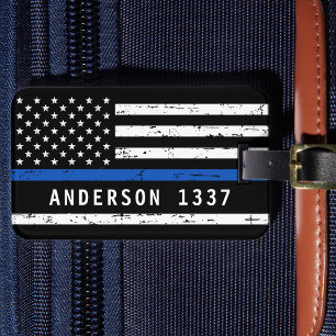 Personalised Thin Blue Line Flag Police Officer Luggage Tag