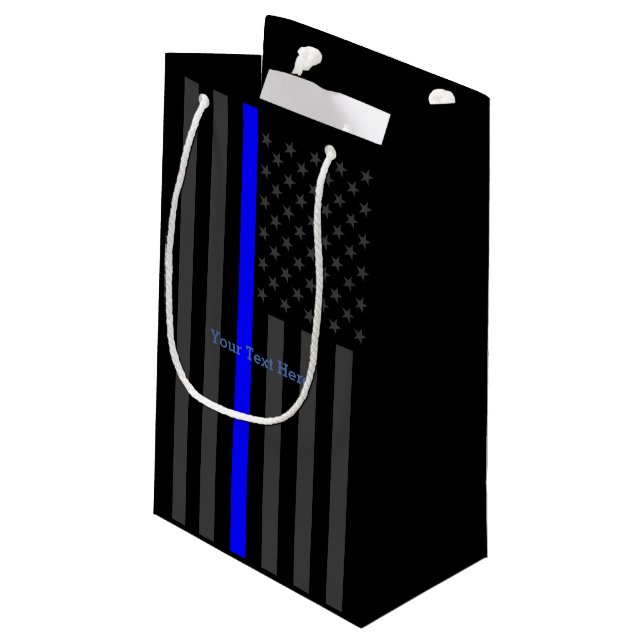 Personalised Thin Blue Line Grey US Flag Decor Small Gift Bag (Back Angled)