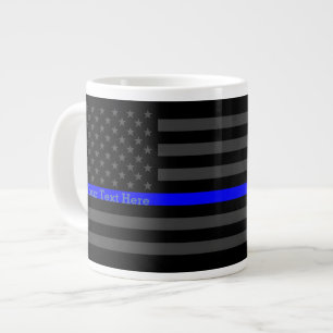 Personalised Thin Blue Line Grey US Flag Design Large Coffee Mug