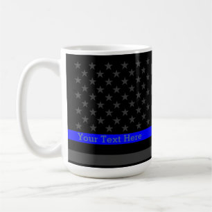 Personalised Thin Blue Line Grey US Flag Statement Coffee Mug