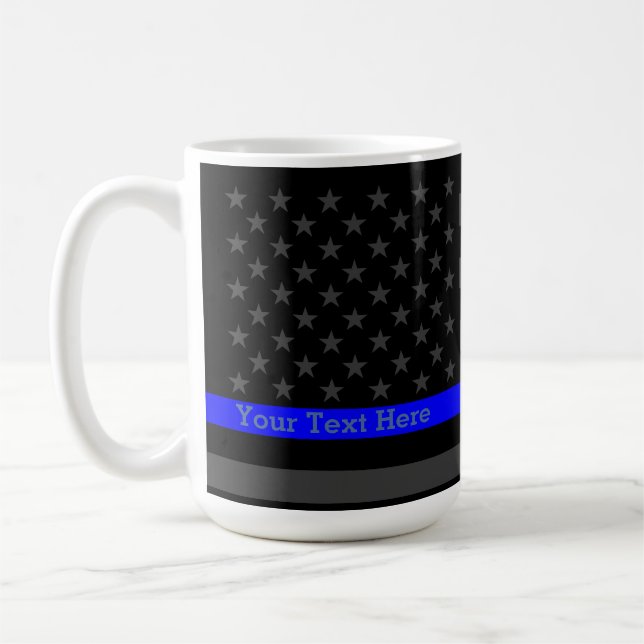 Personalised Thin Blue Line Grey US Flag Statement Coffee Mug (Left)