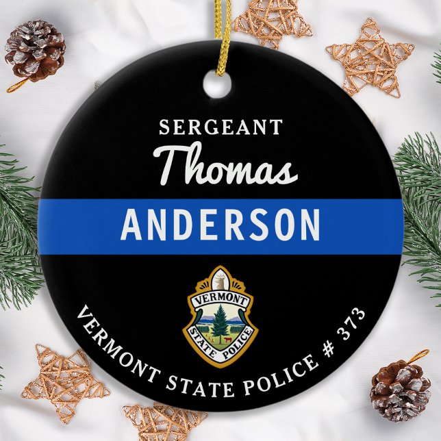 Personalised Thin Blue Line Logo Police Officer Ceramic Ornament (Creator Uploaded)