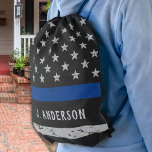 Personalised Thin Blue Line Police Drawstring Bag<br><div class="desc">Thin Blue Line Backpack - American flag in Police Flag colours, distressed design . Personalise with police officer name. This personalised police drawstring bag is perfect for police and law enforcement families and all those who support them. A great police graduation or law enforcement retirement gift. COPYRIGHT © 2020 Judy...</div>