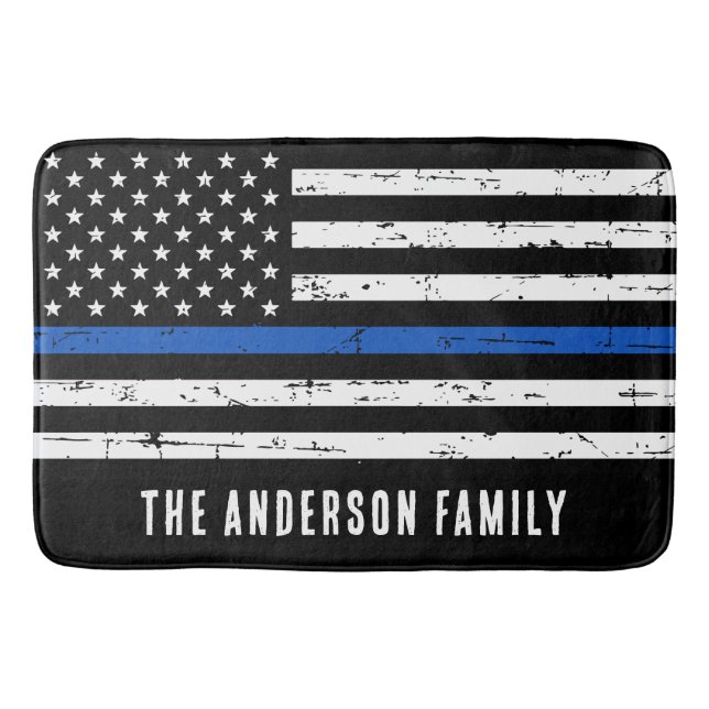Personalised Thin Blue Line Police Flag Bath Mat (Front)