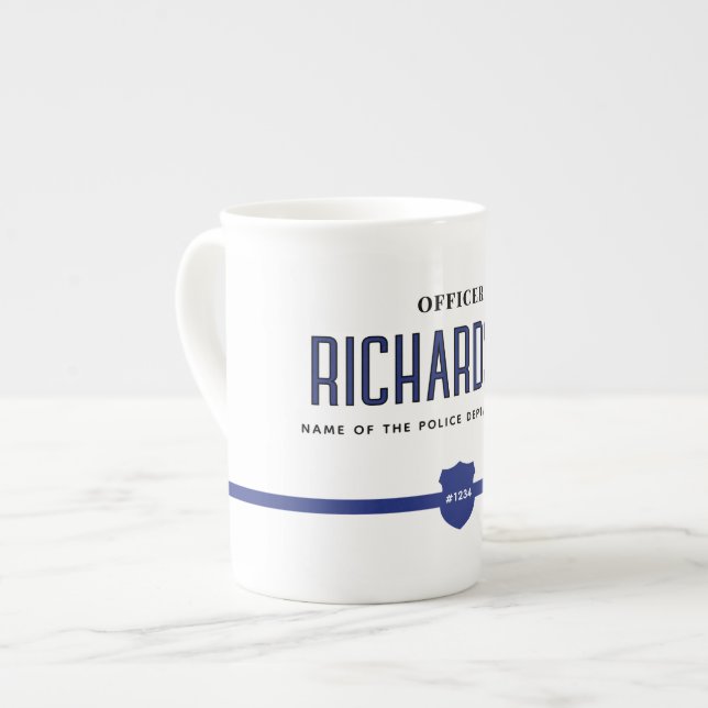Personalised Thin Blue Line Police Officer Bone China Mug (Front Left)