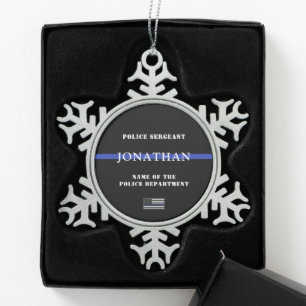Personalised Thin Blue Line Police Officer Cop Snowflake Pewter Christmas Ornament