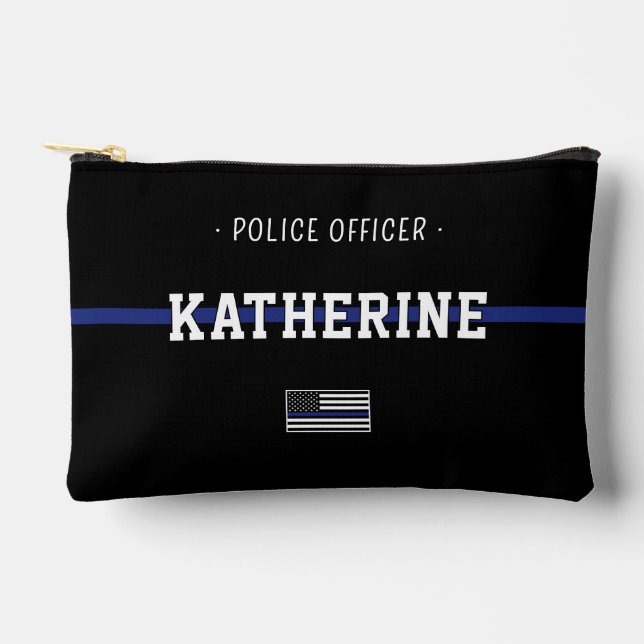Personalised Thin Blue Line Police Officer Flag Accessory Pouch (Front)