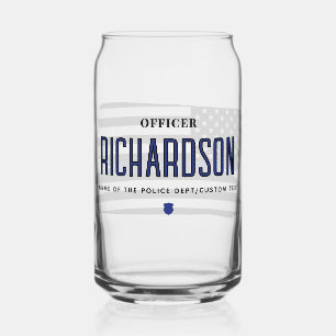 Personalised Thin Blue Line Police Officer Flag Can Glass