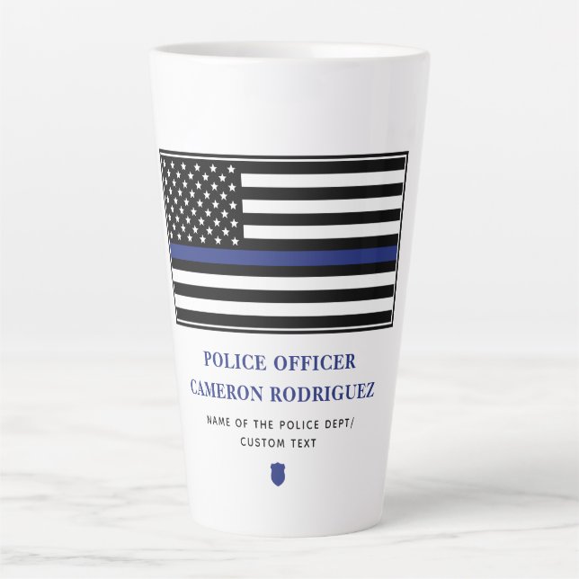 Personalised Thin Blue Line Police Officer Flag Latte Mug (Front)