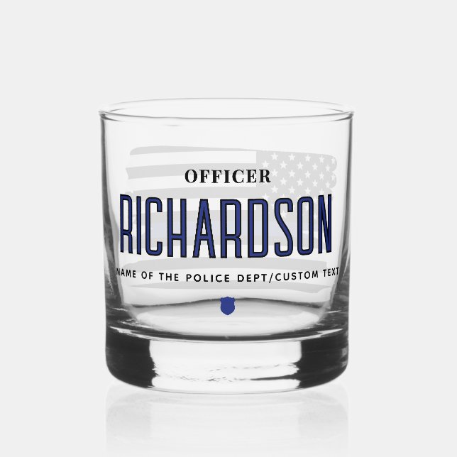 Personalised Thin Blue Line Police Officer Flag Whiskey Glass (Back)